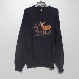 Vintage sutter and grant embroidered white tail deer navy cotton sweater